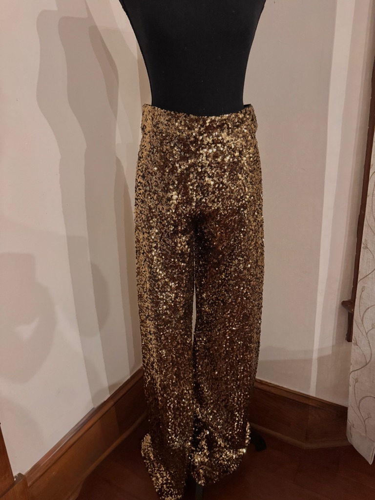 Alice + Olivia Gold And Black Sequin Trousers